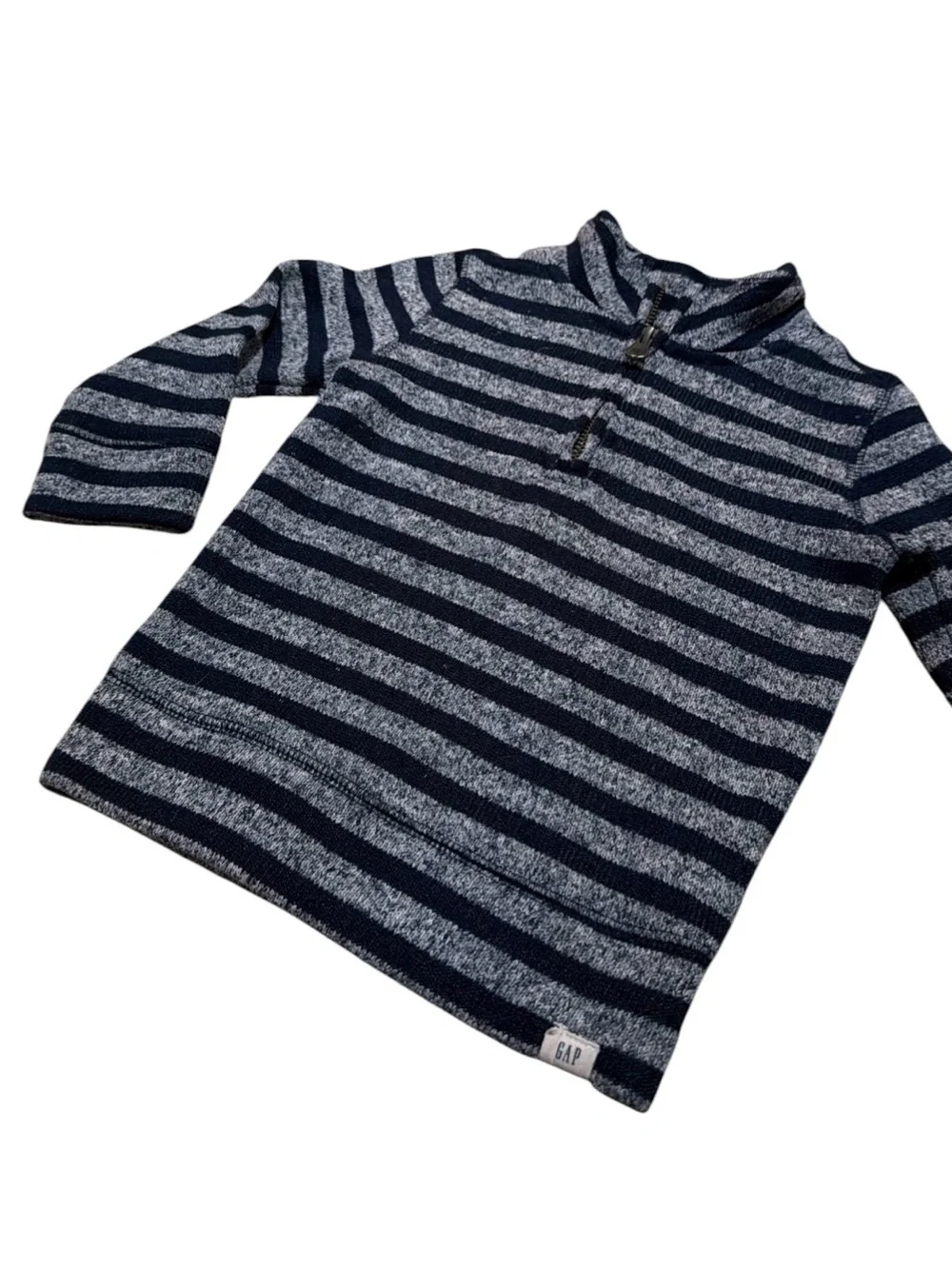Baby Gap Toddler 18-24 Months Navy Gray Striped Quarter Zip Sweater